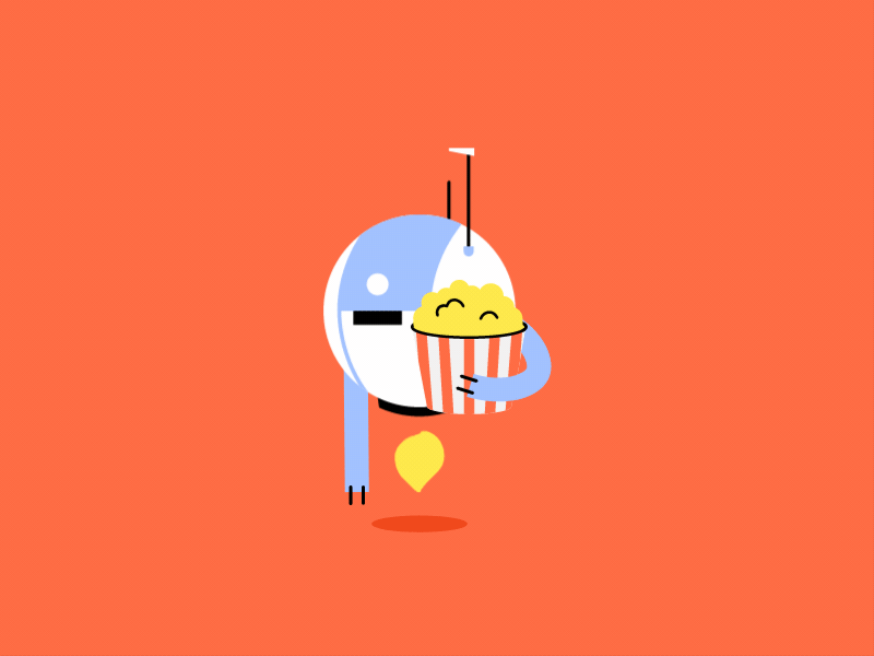 Popcorn Bot animation branding character clean design flat gif icon illustration minimal robot vector