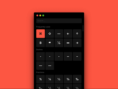 Glyphfinder app characters glyphs interface mac macos symbols ui