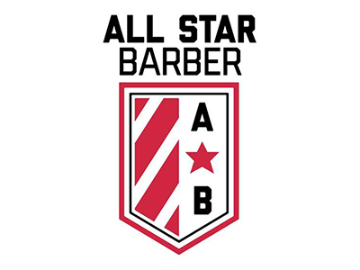 All Star Barber Logo and Tagline barber barbershop black emblem minimal red shield sports star