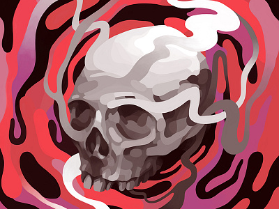 Dazed cloudy color confused dazed digital fog head illustration painting skull