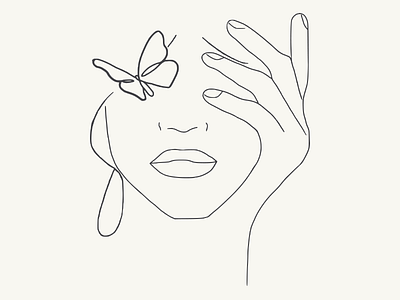 Line Art Illustration | Woman with Butterfly