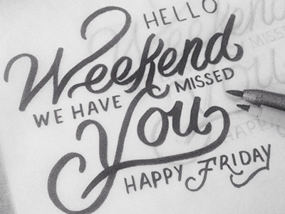 Hello Weekend Sketch to Ink Lettering brush pen calligraphy copic friday inking lettering pencil sketch tbks weekend