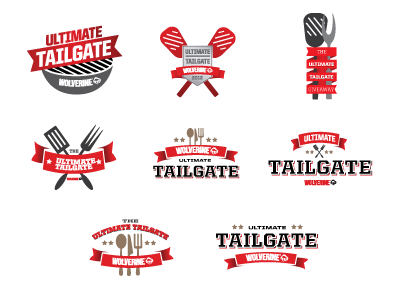 Wolv Tailgate Logos barbecue bbq fire football fork grill knife logo manly spatula spoon tailgate