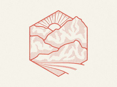 Hexagon Exploration badge illustration mountain stippling texture