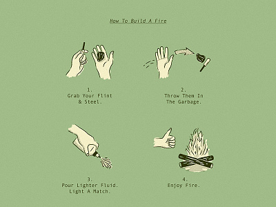 How To Build A Fire 50s 60s camp fire camping design directions fire green illustration outdoors postcard texture vector vintage wes anderson