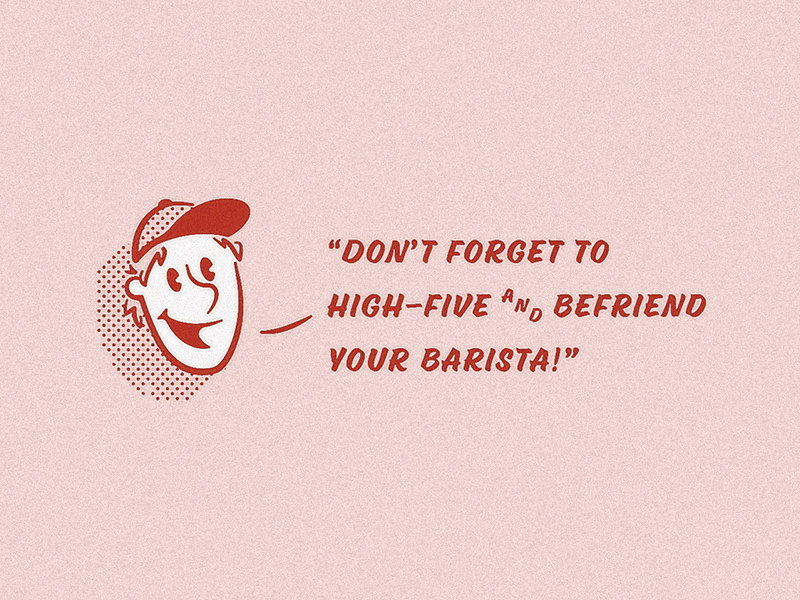 Befriend Your Barista! menu design halftone character illustration coffee barista