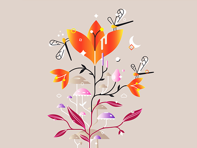 Flowers ❦ art belcdesign flowers illustration mushrooms nature patrybelc print vectors