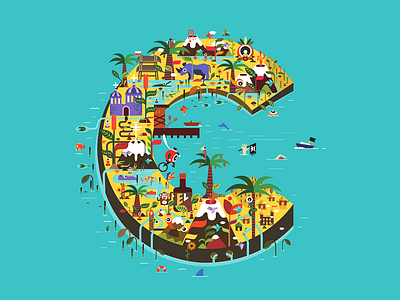 Island C 50x70 belcdesign illustration island jungle letter