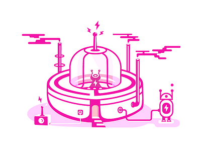 Illustration Dribbble / Spacecraft alien android clouds cosmos radio robot spacecraft thunderbolts ufo