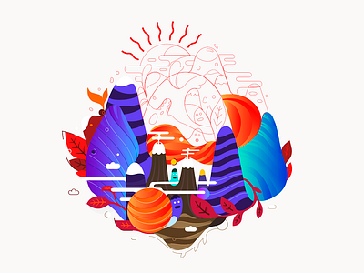 Island v.3 | wip belcdesign blc characters illustration illustrator island leafs mountains
