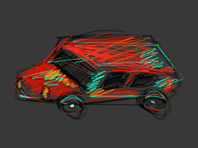 Neon 001 car chaotic colors design doodle illustration pencil tool