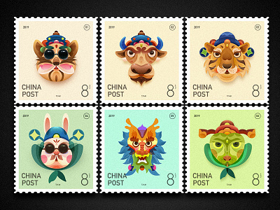 Chinese zodiac 1-6 design icon illustrations