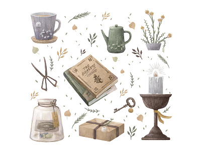 Some of the items candlestick candy cup flowers illustration