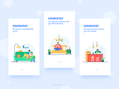 A home stay facility app design guide page illustration ui