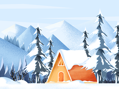 snow cabin cabin illustration mountain snow tree