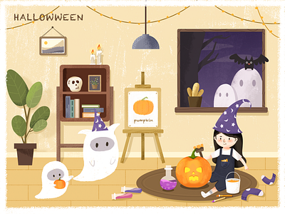 Late Halloween child house illustration pumpkin