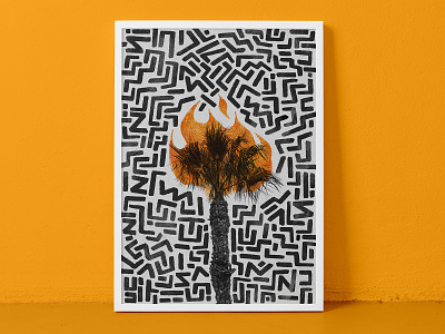 Canyon On Fire california doodle fire illustraion palm tree pattern wildfire