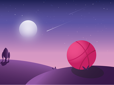 Landed Safely to Dribbble ball dusk gradient moon stars