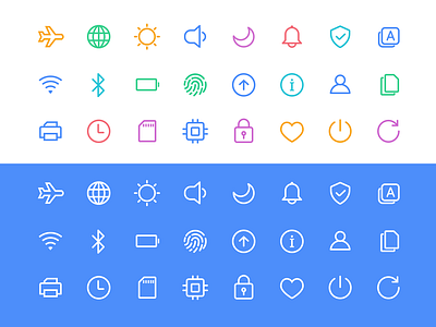 A set of icons blue colorful creative features icons inspiration set up system