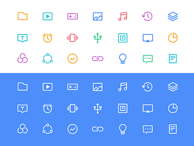 A set of icons(The second wave) blue colorful creative features icons inspiration set system up