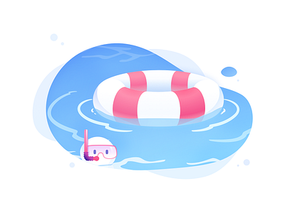 Story of a small jellyfish swimming diving jellyfish lifebuoy pink pool ripple 创作的 扁平 插图 特征 蓝色 设计 运球 默认页面