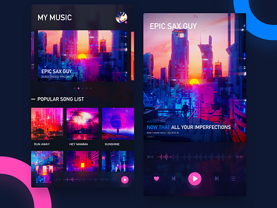 MUSIC music music app pink 创作的 卡 扁平 插图 特征 蓝色