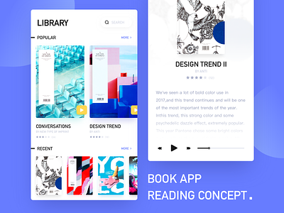 Books app Concept book book app library library app 创作的 卡 扁平 插图 特征 蓝色 设计