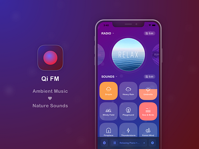 Qi FM - Music Radio + Ambient Sound App app appstore gradient ios meditation music relax sleep sound