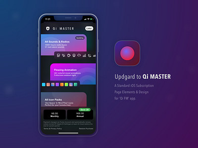 Subscription Design for ‘Qi FM’ App's IAP colorful gradient ios ios app