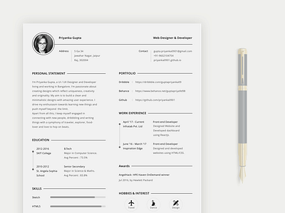 Resume bar info minimal pen photo portfolio profile resume work