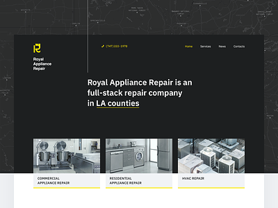 Royal Appliance Repair first screen company contrast dark homepage mainpage vector web web design website