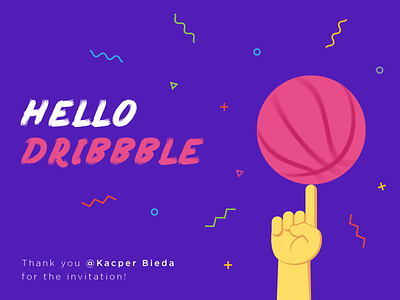 Hello Dribbble basket ball debut first shot hello dribbble illustration illustrator invites thanks vector