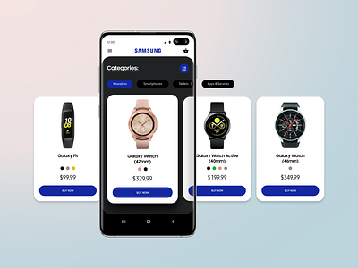 Samsung shop app design app application concept ecommerce galaxy mobile mobile app s10 samsung shop slider smart watch ui ui design ux wearable
