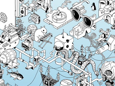 Where are we now? 4 building car cat city drawing ink isometric machine pen squirrel sunglasses wacom waldo