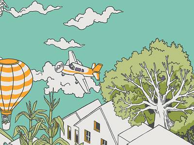 Flying around - Mural crop architecture color digital drawing illustration isometric mural wacom