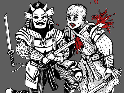 samurai violence armor blood cartoon digital drawing illustration samurai stab sword wacom