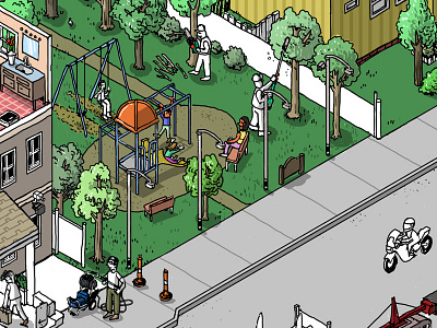 isometric street - house progress 2 building color digital drawing home illustration isometric kids park people playground
