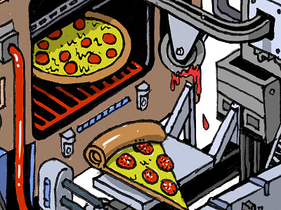 Pizza Machine detail color cooking drawing food ink isometric machine oven pen pepperoni pizza sauce