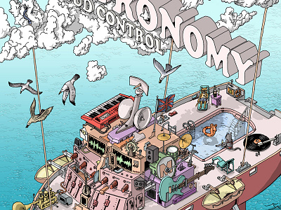 Metronomy Poster - Fillmore SF boat color digital drawing illustration ink isometric line object seagull ship wacom