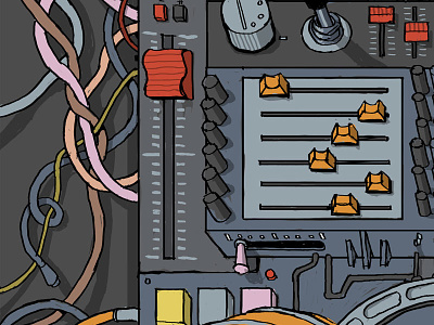 DJ board poster - crop1 audio cables color digital dj drawing fader isometric mixing music technician
