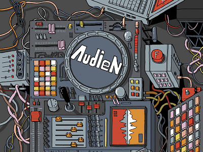 Audien Poster audio cables color digital dj drawing dub isometric mixing music pop techno
