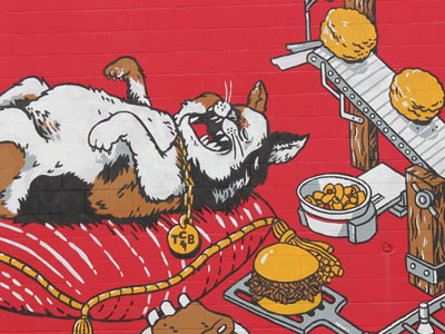 CatHead's BBQ Mural - crop1 art bbq cat color illustration isometric machine mural painting pork san francisco sf