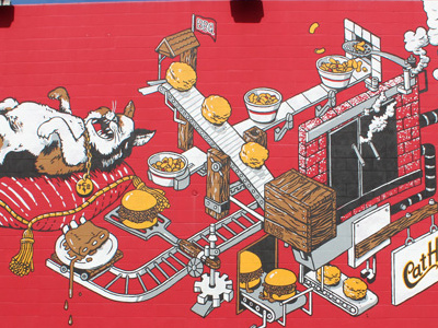 CatHead's BBQ Mural - full art bbq cat color illustration isometric machine mural painting public san francisco sf