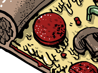 Pizza - extreme closeup color digital drawing food illustration ink pepperoni pizza wacom yum