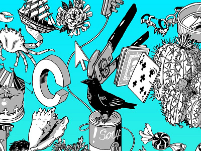 Alphabet Compendium - C 1 abc alphabet book c can opener cards conch crab crow cursor drawing illustration