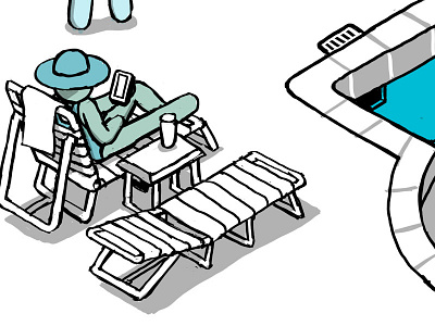 Poolside Lounging color digital drawing hand drawn hat instructional isometric mobile phone pool