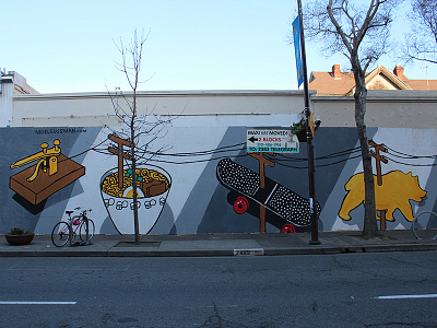 Wired Mural Berkeley - press berkeley california illustration isometric mural painting ramen soup telegraph urban wire