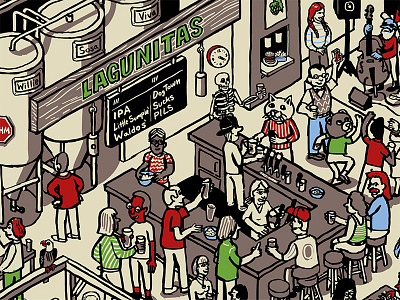 Lagunitas Brewing Waldos' Poster - crop 1 beer brewery drawing drink illustration isometric seek and find wimmelbild