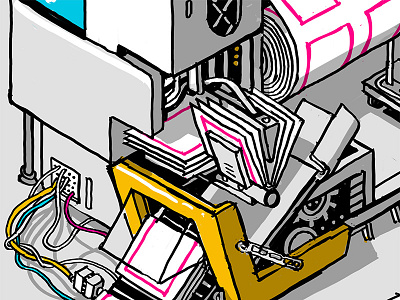 Printing Machines art book complex cover drawing editorial illustration isometric machine magazine paper print