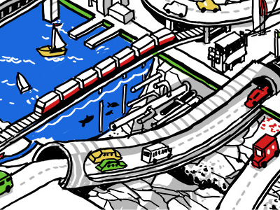 Train and Tunnel - crop 1 bridge cross section drawing illustration infrastructure train transportation tunnel water